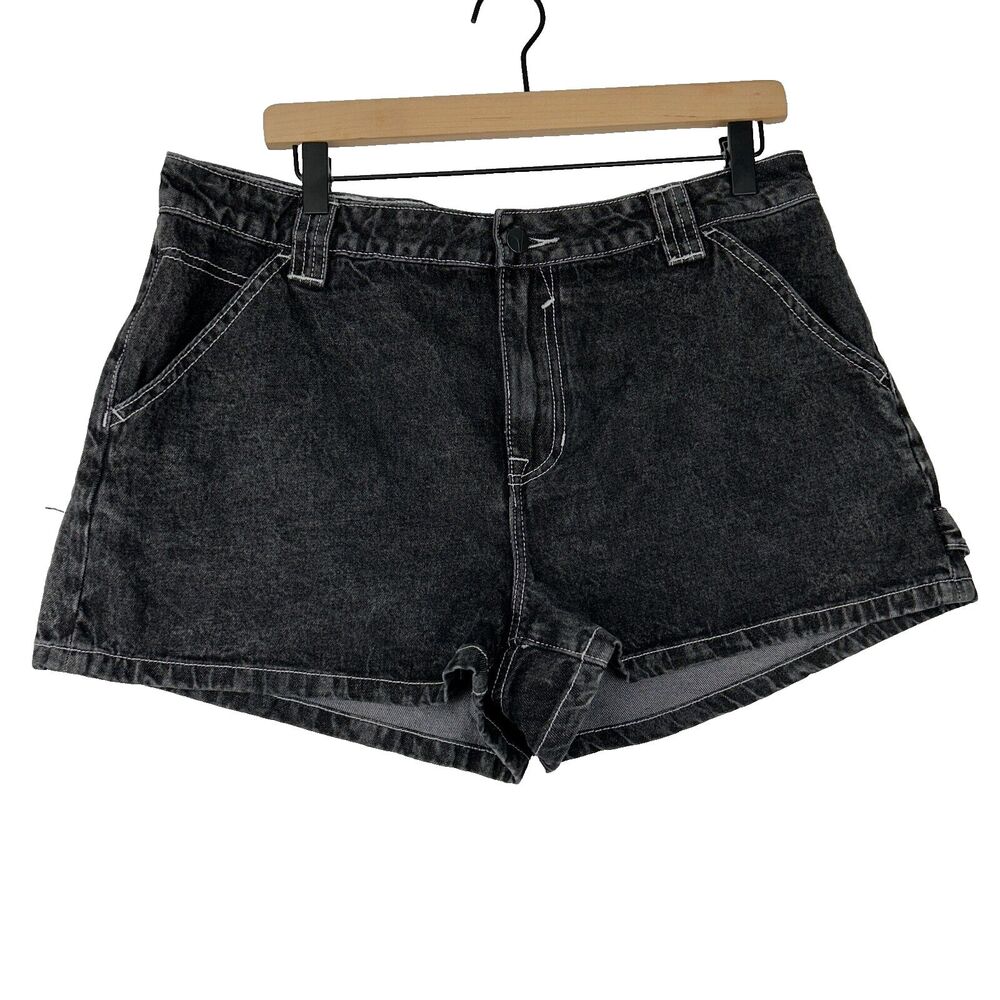 Vigoss Womens Jean Shorts Size 32 Black Vintage Wash Carpenter Cargo High Rise
